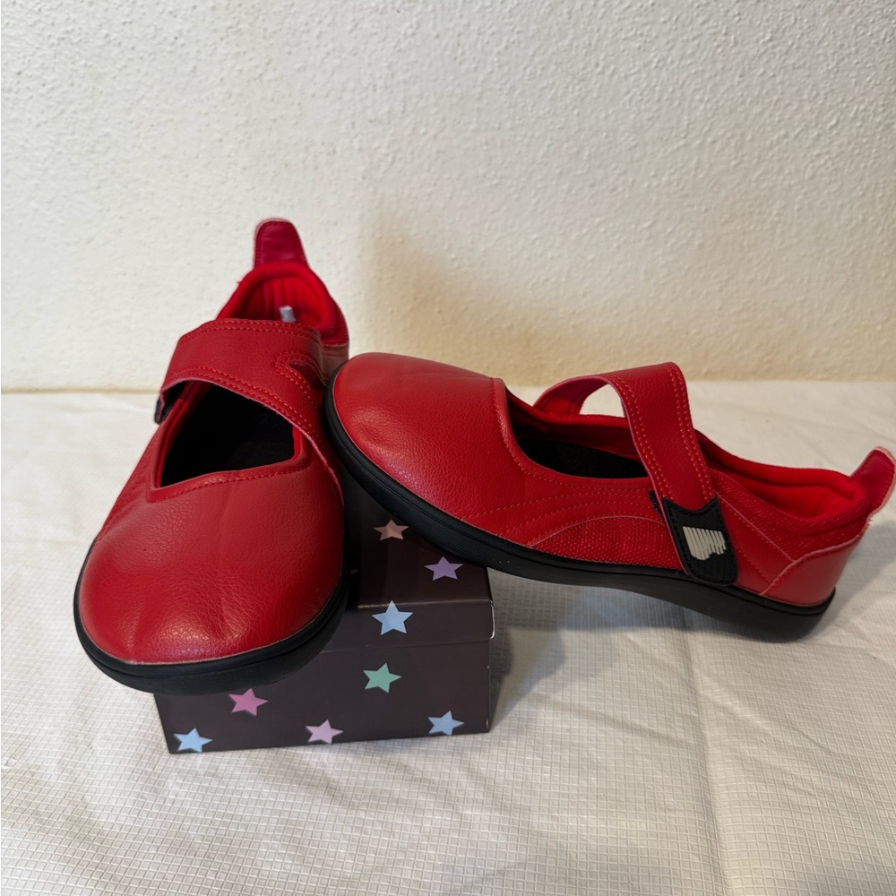 Red and Black Mary Jane Flats with Strap - Picture 10 of 16